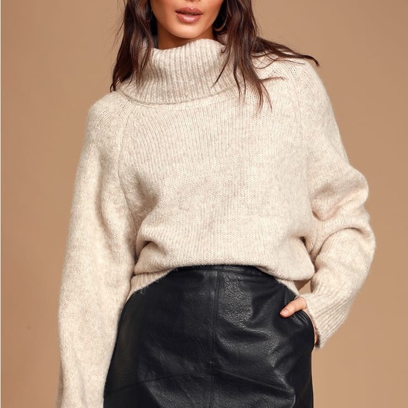 Lulus Sweaters - Cuddle Weather Heather Beige Turtleneck Sweater